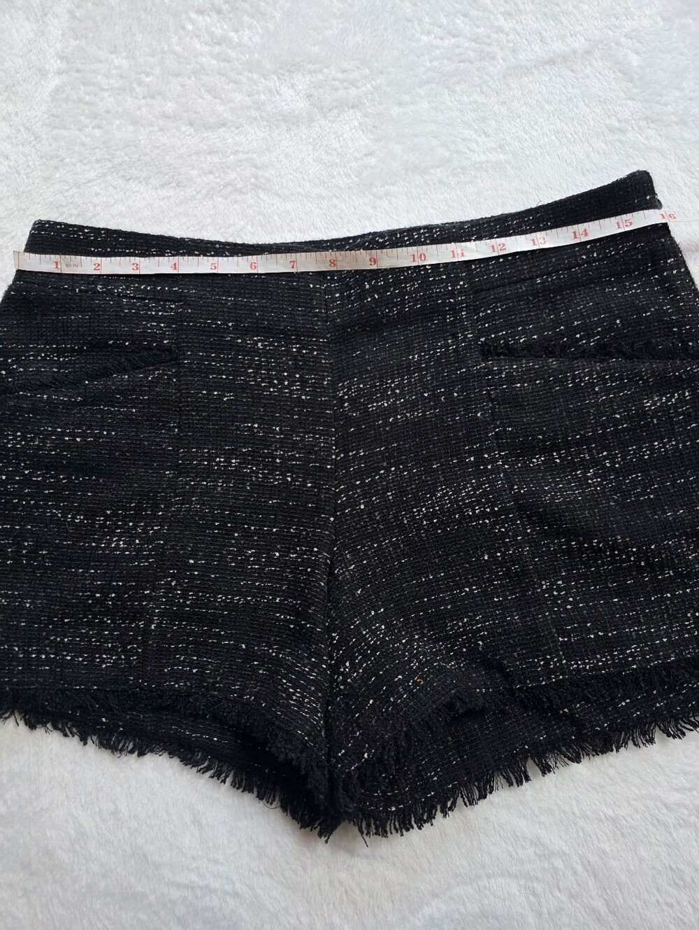LOFT Ann Taylor Black Bouclé Tweed Fringe Hem Shorts Size 4 - Picture 5 of 7